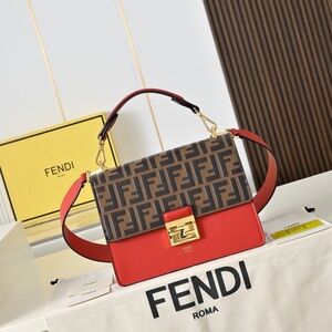 Fendi Kan I Small Shoulder Bag in Red and Brown FF Canvas